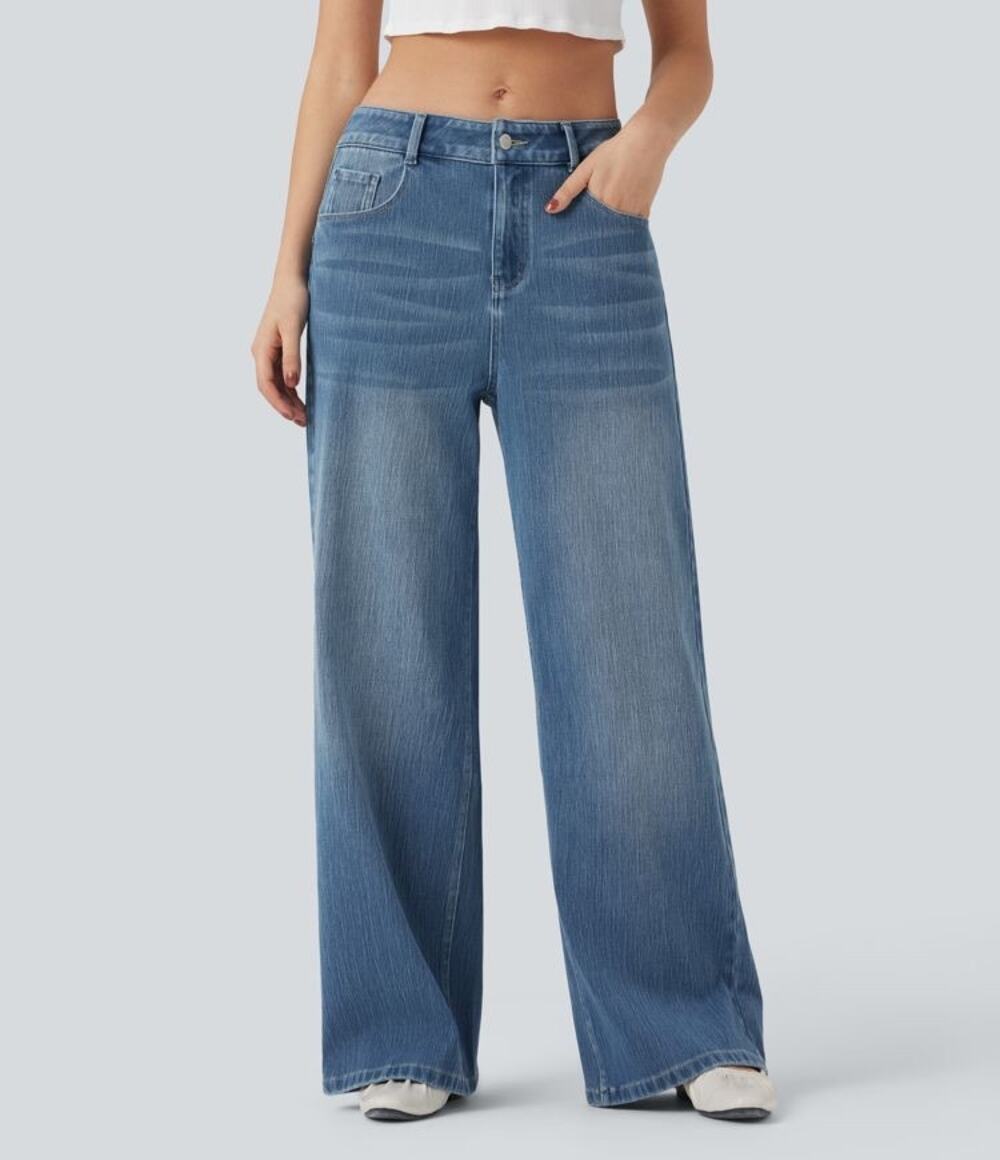 Halara Flex Mid Rise Wide Leg
Washed Casual Jeans with Pockets Size Medium